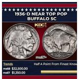 1936-d Buffalo Nickel Near Top Pop 5c ms67+ SEGS