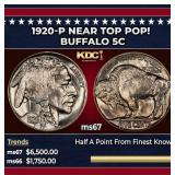1920-p Buffalo Nickel Near Top Pop! 5c ms67 SEGS