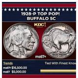 1928-p Buffalo Nickel TOP POP! 5c ms67+ SEGS