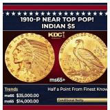 1910-p Gold Indian Half Eagle Near Top Pop! $5 ms6