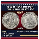1942-d Walking Liberty Half Dollar Near Top Pop 50