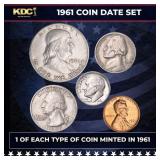 1961 5 Coin Date Set, 1 Of Each Type Of Coin Minte