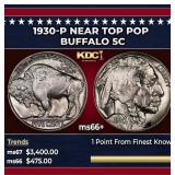 1930-p Buffalo Nickel Near Top Pop 5c ms66+ SEGS