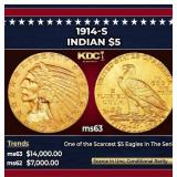 1914-s Gold Indian Half Eagle $5 ms63 USCG