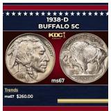 1938-d Buffalo Nickel 5c ms67 SEGS