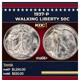 1937-p Walking Liberty Half Dollar 50c ms66+ SEGS