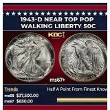 1943-d Walking Liberty Half Dollar Near Top Pop 50