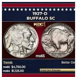 1927-d Buffalo Nickel 5c ms65 SEGS