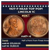 1927-p Lincoln Cent Near Top Pop! 1c ms67+ rd SEGS