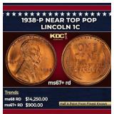 1938-p Lincoln Cent Near Top Pop 1c ms67+ rd SEGS