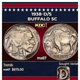 1938-d/s Buffalo Nickel 5c ms67 SEGS