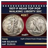 1937-p Walking Liberty Half Dollar Near Top Pop 50
