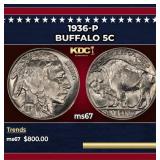 1936-p Buffalo Nickel 5c ms67 SEGS