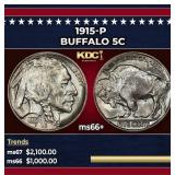 1915-p Buffalo Nickel 5c ms66+ SEGS