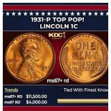 1931-p Lincoln Cent TOP POP! 1c ms67+ rd SEGS