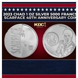 2023 Chad 1 oz Silver 5000 Francs Scarface 40th An