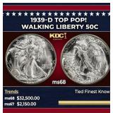 1939-d Walking Liberty Half Dollar TOP POP! 50c ms