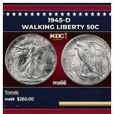 1945-d Walking Liberty Half Dollar 50c Grades ms66