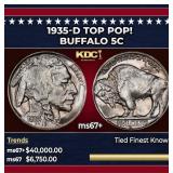 1935-d Buffalo Nickel TOP POP! 5c ms67+ SEGS
