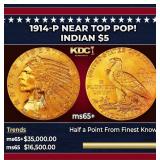 1914-p Gold Indian Half Eagle Near Top Pop! $5 ms6