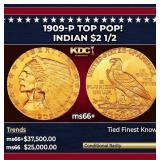 1909-p Gold Indian Quarter Eagle TOP POP! $2 1/2 m