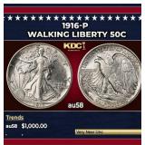 1916-p Walking Liberty Half Dollar 50c au58 SEGS