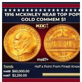 1916 McKinley Gold Commem Dollar Near Top Pop! 1 m