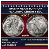 1946-p Walking Liberty Half Dollar Near Top Pop 50