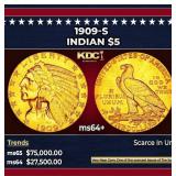 1915-p Gold Indian Half Eagle Near Top Pop! $5 ms6