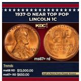 1937-d Lincoln Cent Near Top Pop 1c ms67+ rd SEGS