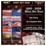 1999-2008 Full Mint Set Run - 220 Coins, 10 Comple