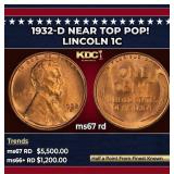1932-d Lincoln Cent Near Top Pop! 1c ms67 rd SEGS