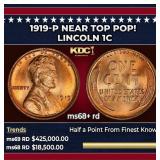 1919-p Lincoln Cent Near Top Pop! 1c ms68+ rd SEGS