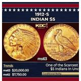 1914-s Gold Indian Half Eagle $5 ms63 USCG