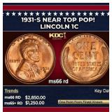 1931-s Lincoln Cent Near Top Pop! 1c ms66 rd SEGS