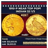 1909-p Gold Indian Quarter Eagle Near Top Pop! $2