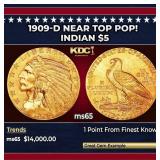 1909-p Gold Indian Half Eagle Near Top Pop! $5 ms6