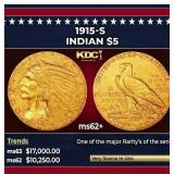 1915-s Gold Indian Half Eagle $5 ms63 USCG