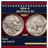 1924-p Buffalo Nickel 5c Grades ms63
