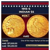 1916-s Gold Indian Half Eagle $5 ms63 USCG