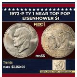 1972-p Ty 1 Eisenhower Dollar Near Top Pop $1 ms66
