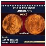 1910-p Lincoln Cent TOP POP! 1c ms67+ rd SEGS