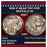1936-p Buffalo Nickel Near Top Pop 5c ms67+ SEGS