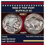 1930-p Buffalo Nickel TOP POP! 5c ms67+ SEGS