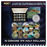 15-Coin Set of DINOSAUR Colorized JFK US Half Doll