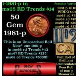 BU Shotgun Lincoln 1c roll, 1981-p 50 pcs Bank Wra