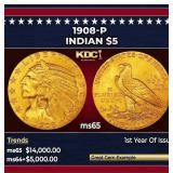 1915-s Gold Indian Half Eagle $5 ms63 USCG