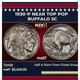 1930-p Buffalo Nickel Near Top Pop 5c ms67 SEGS
