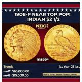1910-p Gold Indian Quarter Eagle $2 1/2 ms64+ SEGS