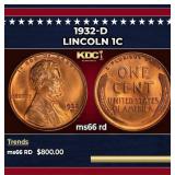 1932-d Lincoln Cent 1c Grades ms66 rd